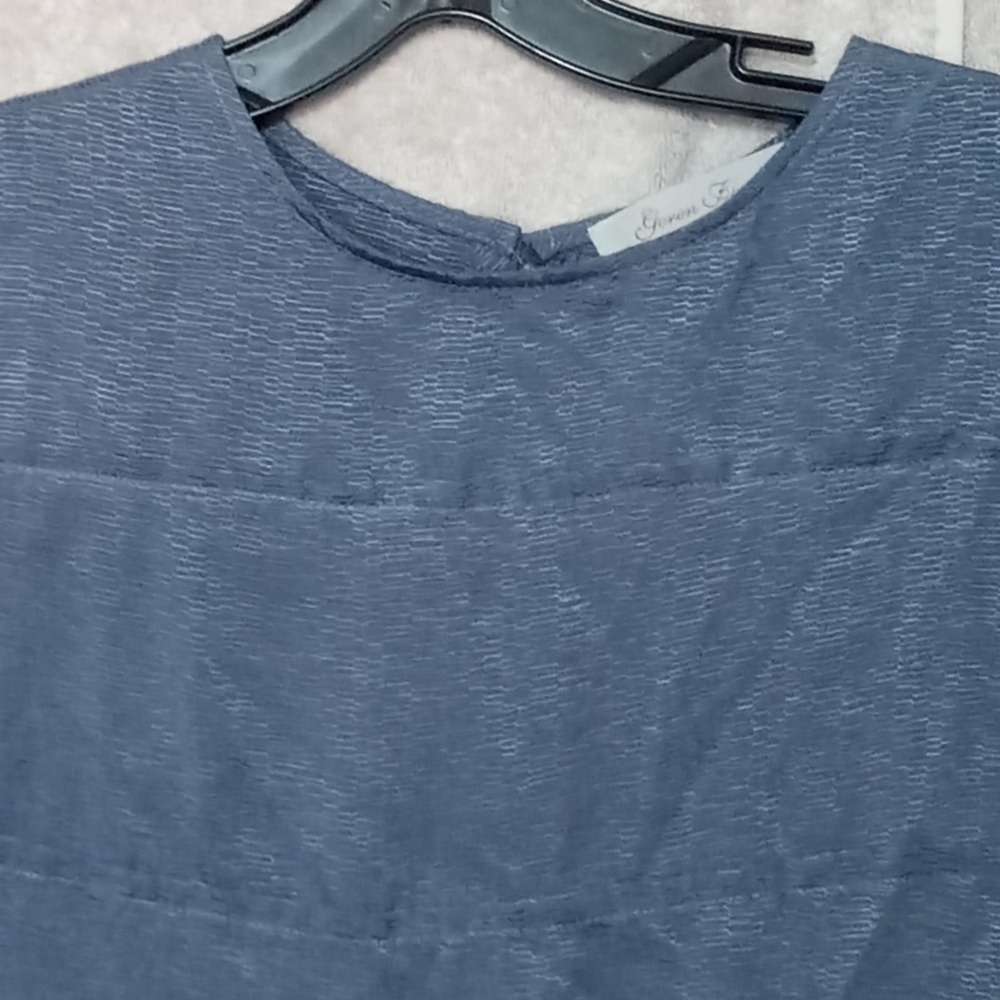 GEREN FORD Sz S Dress  Blue Sleeveless Textured 100% Silk Tunic slip  Tiered - Picture 3 of 8
